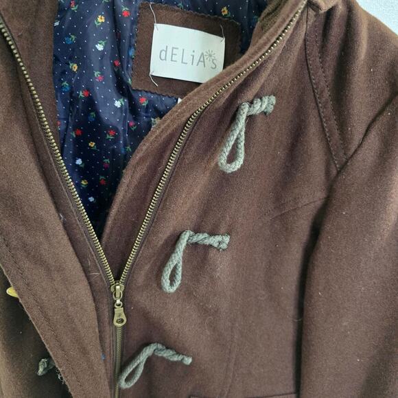 dELiA's Wool Blend Brown Hooded Zip Toggle Coat M Bella Swan Y2K Norm Thinsulate - Picture 4 of 12